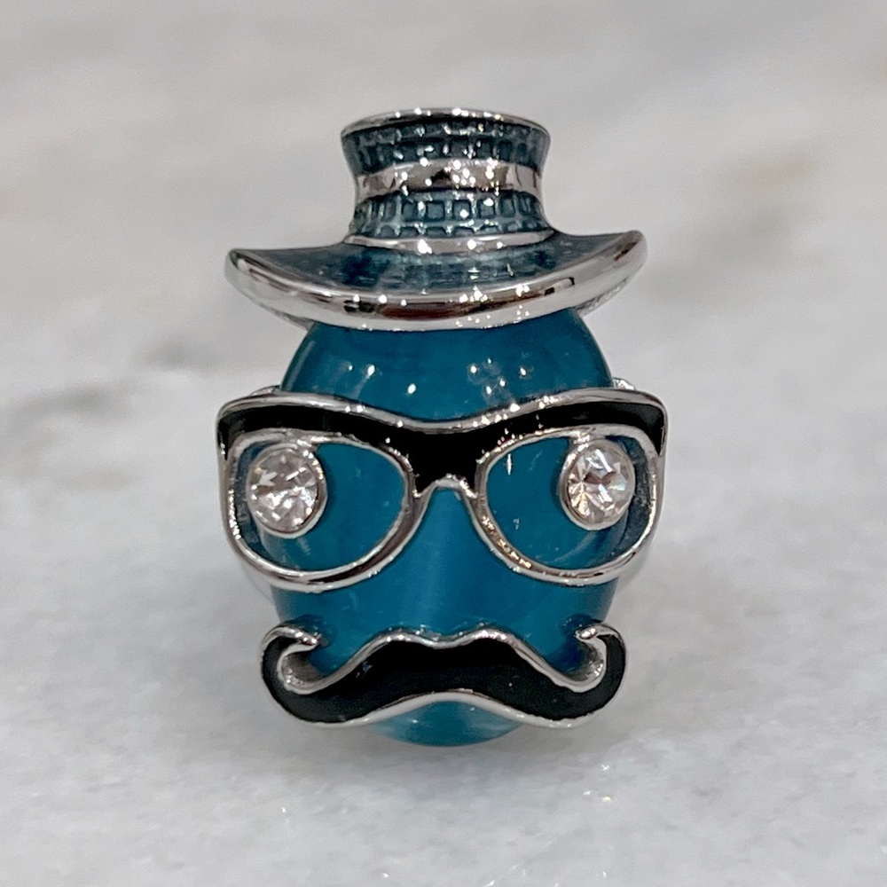 Funky Abstract Enamel Face with Austrian Crystal Statement Ring Sz 8
